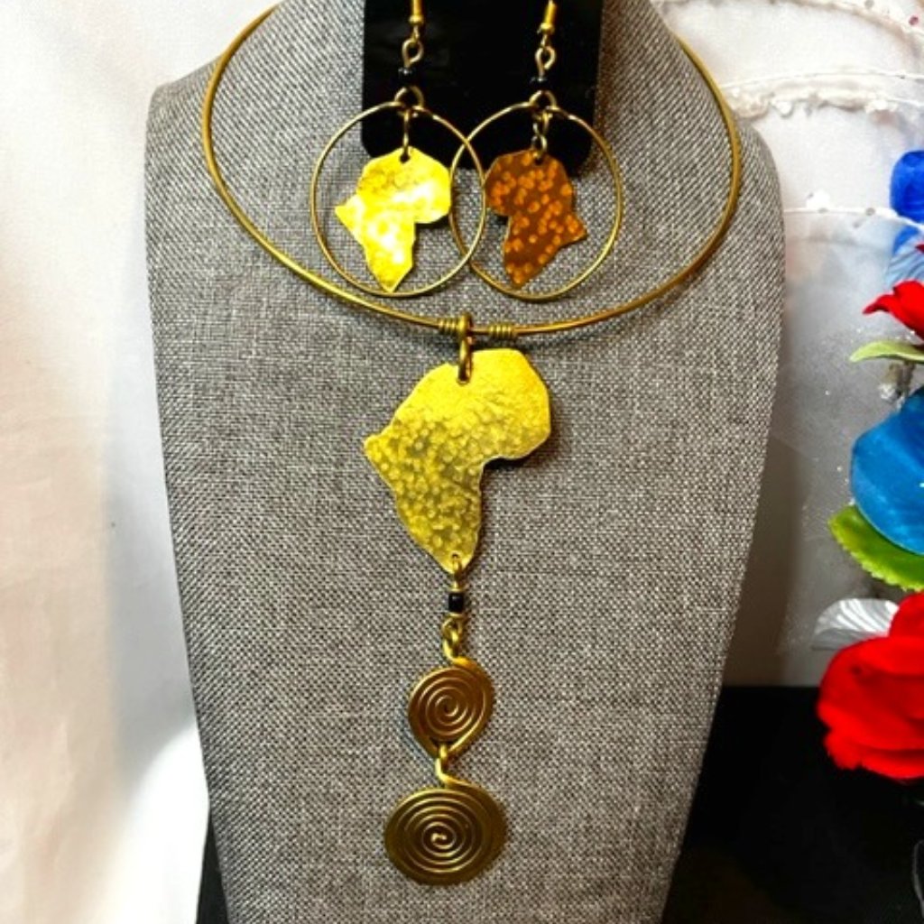 Gold African Choker And Earrings Set.